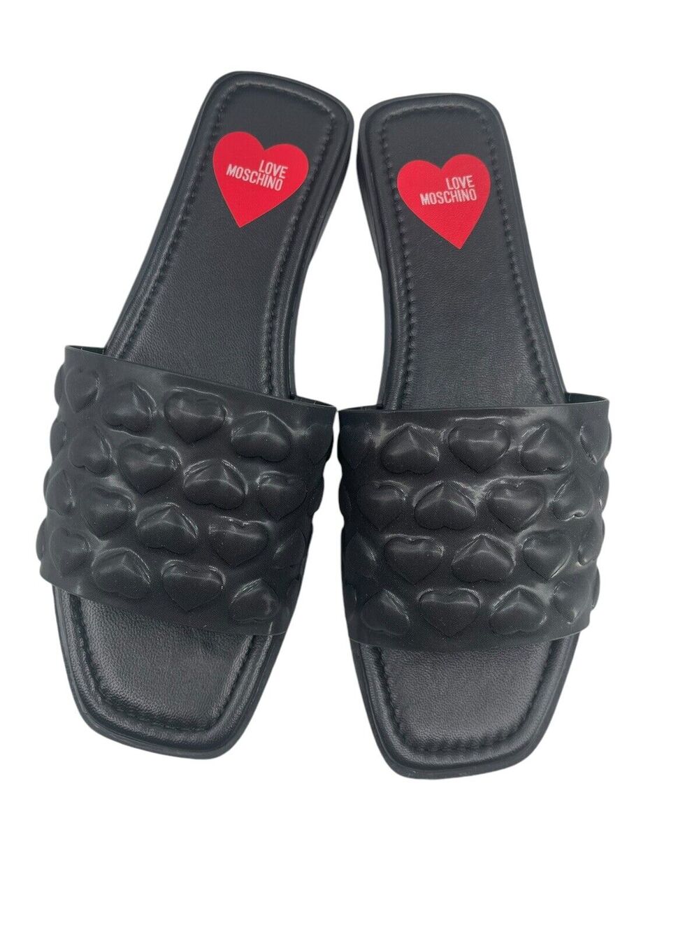 Love Moschino Slide Sandals Embossed Hearts Black Size 37